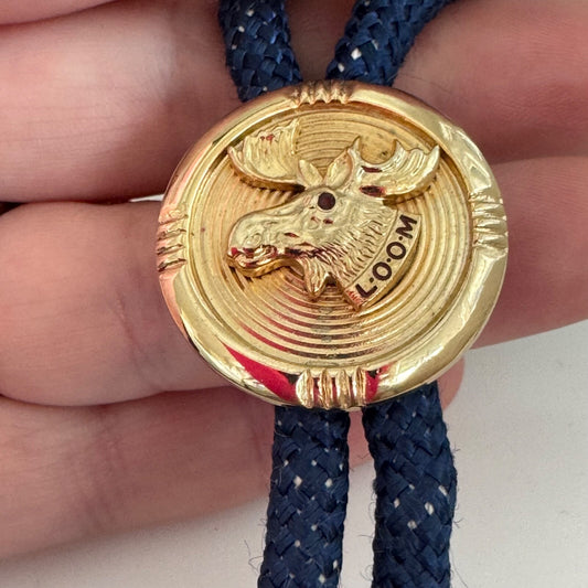 Vintage Loyal Order of Moose Bolo Tie Gold Tone LOOM Jeweled Eye