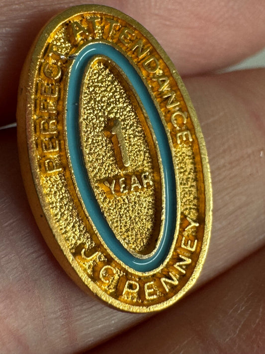 Perfect Attendance 1 Year Pin – Gold Tone School Award by J.C. Penny 