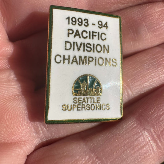 1993-94 Seattle Supersonics Pacific Division Champions Banner Enamel Lapel Pin