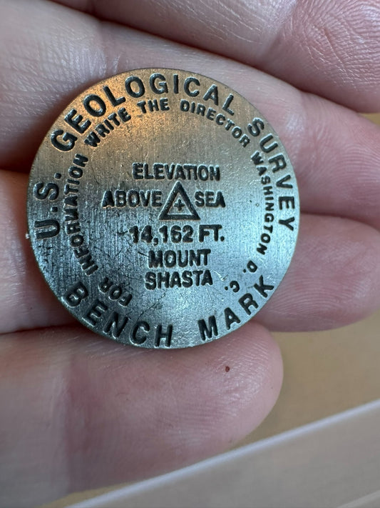 Mt Shasta U.S. Geological Survey Bench Mark Souvenir Lapel Pin 