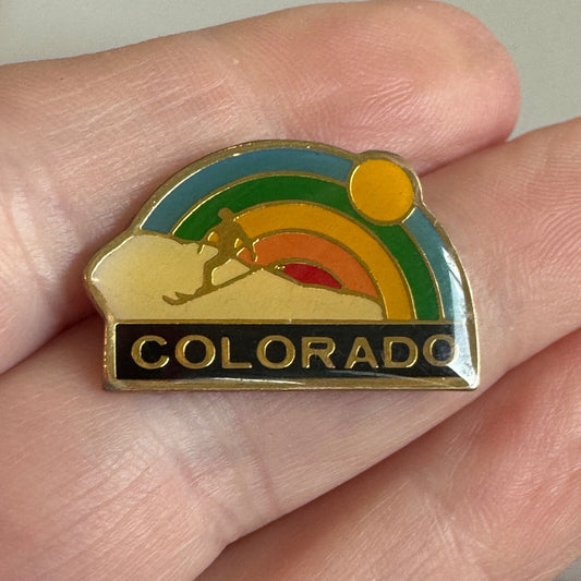 Vintage Colorado Skiing and Rainbow Souvenir Pin Ski