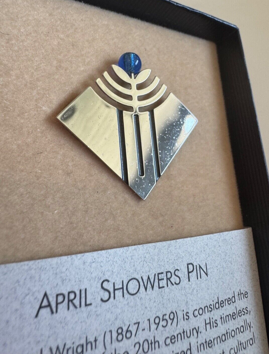 Vintage Frank Lloyd Wright April Showers Brooch Pin New in Box Blue Stone