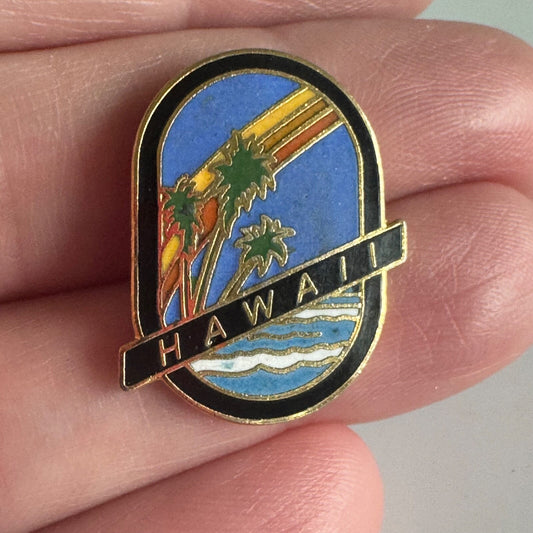 Amazing Vintage Hawaii Lapel Pin Rainbow Palm Tree Ocean Souvenir Tourist 1980s