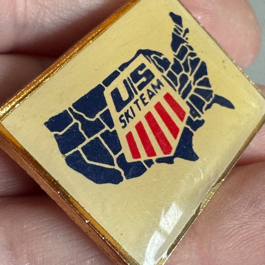 Vintage US Ski Team USA Map Enamel Sports Lapel Pin