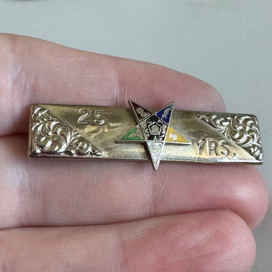 Vintage Order of the Eastern Star 25 Years Service Pin Yrs Silver Tone