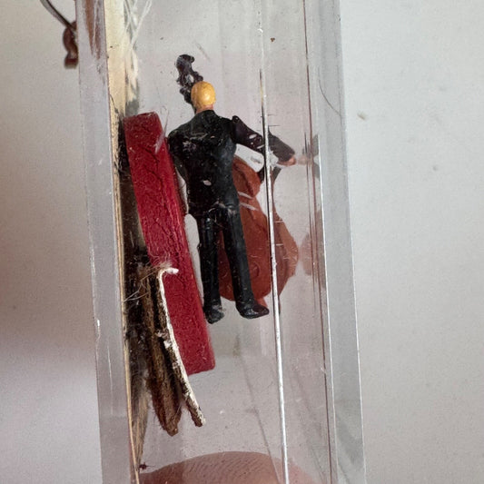 Vintage New Orleans Clay Brooch Double Bass Player Heart Pin Map in Lucite Box
