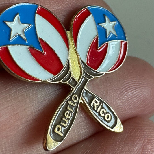 Vintage Puerto Rico Maracas Flag Themed Lapel Pin Souvenir Tourist