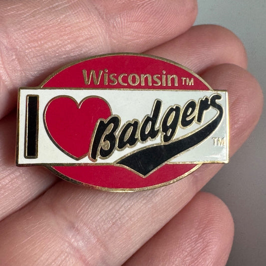 University of Wisconsin I Love Badgers Heart Enamel Lapel Pin
