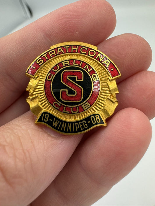 Vintage 1908 Strathcona Curling Club Winnipeg Lapel Screw Back Pin