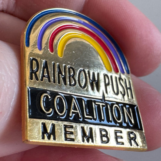 Vintage Rainbow Push Coalition Member Lapel Pin Enamel Gold Jesse Jackson