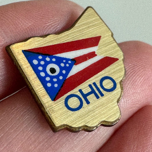 Ohio State Flag Shape Enamel Lapel Pin Red White Blue Gold 
