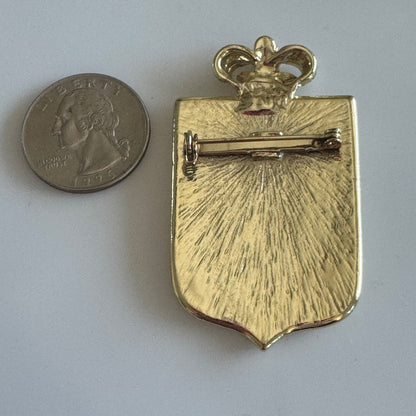 Vintage Nautical Heraldic Anchor Enamel Brooch Gold Tone Cream Enamel Crest
