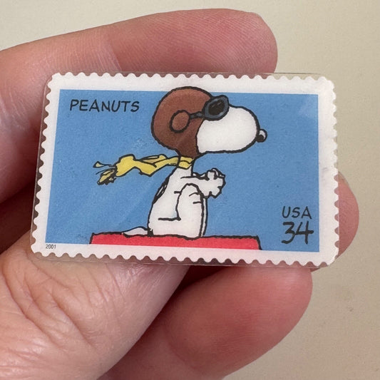Vintage Peanuts Snoopy Red Baron Stamp Laminated Lapel Pin Brooch