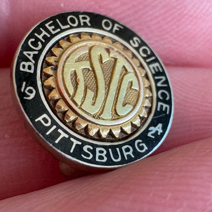 Antique 10k 1924 Kansas State Teachers College KSTC Pittsburg Pitt Lapel Pin