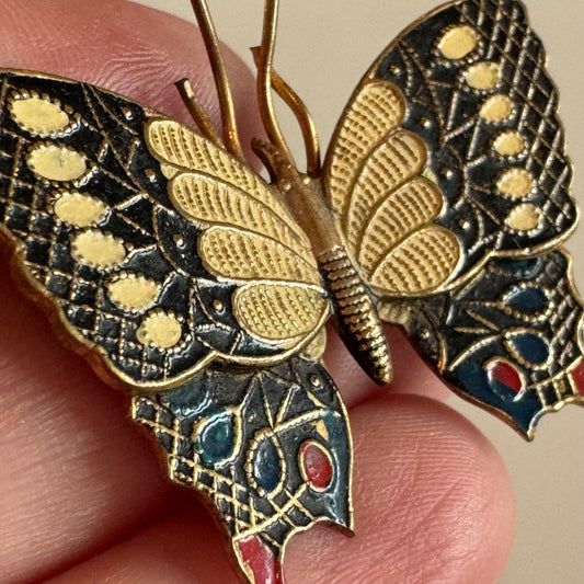Vintage Damascene SPAIN Marked Butterfly Brooch Pin