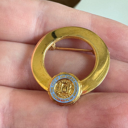 Vintage The City of Ann Arbor Michigan Gold Tone Lapel Pin Brooch University