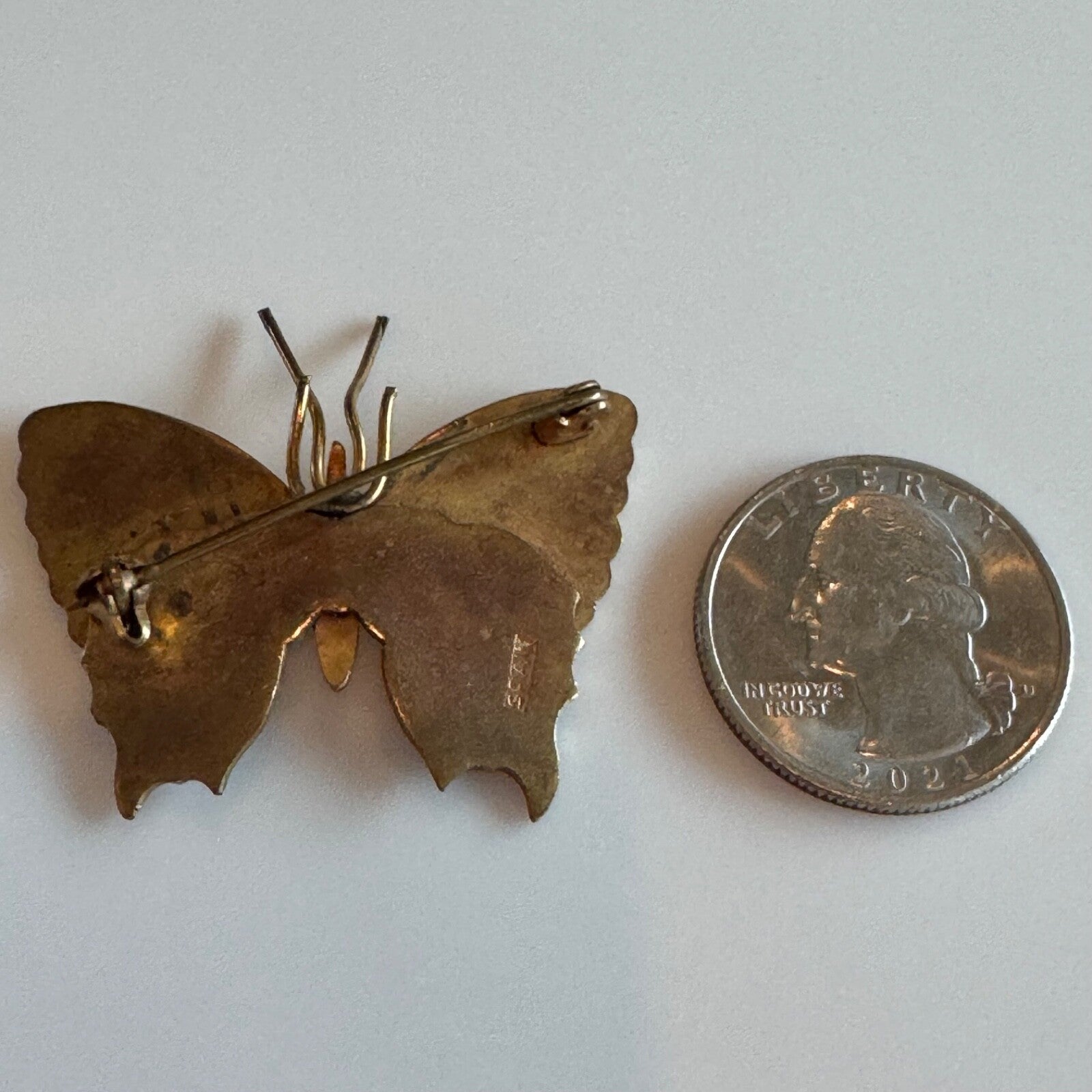 Vintage Damascene SPAIN Marked Butterfly Brooch Pin