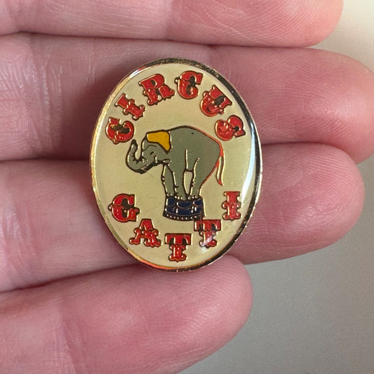 Vintage Circus Gatti Lapel Pin Elephant 3-Ring Circus Font