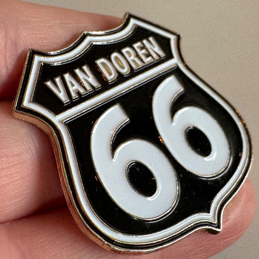 Vans Shoe Company Van Doren Route 66 Sign Enamel Pin – Retro Shield Highway Rare