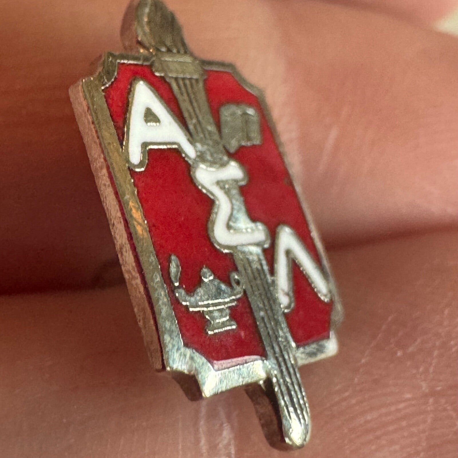 Vintage Alpha Sigma Lambda Honor Society Enamel Crest Shield Lapel Pin 