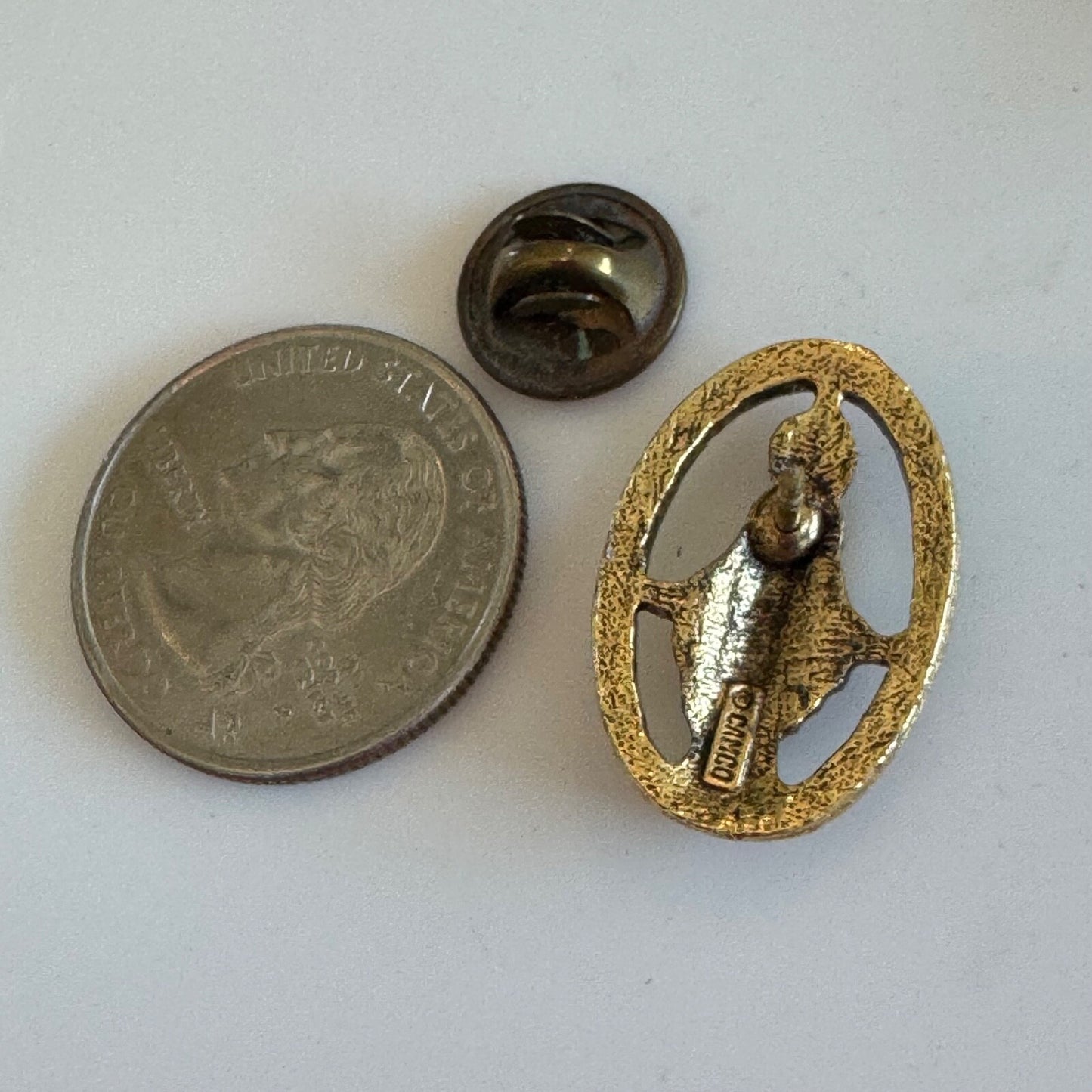 Miraculous Mary Medal Style Virgin Mary Oval Catholic Pin Gold Tone