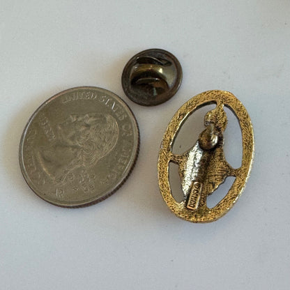 Miraculous Mary Medal Style Virgin Mary Oval Catholic Pin Gold Tone