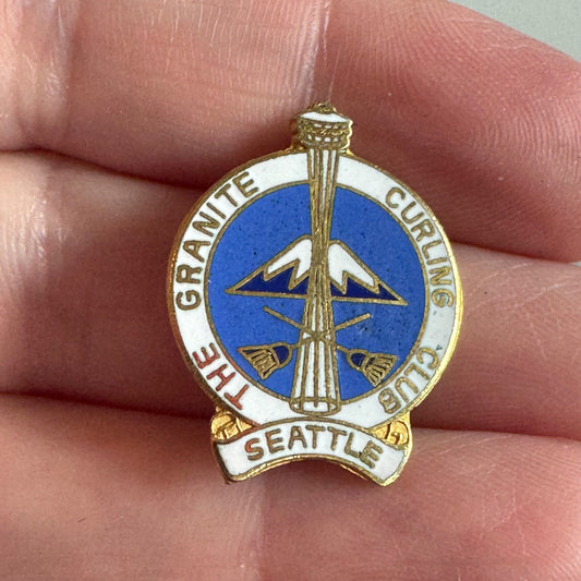 Vintage The Granite Curling Club Seattle Washington Space Needle Lapel Pin