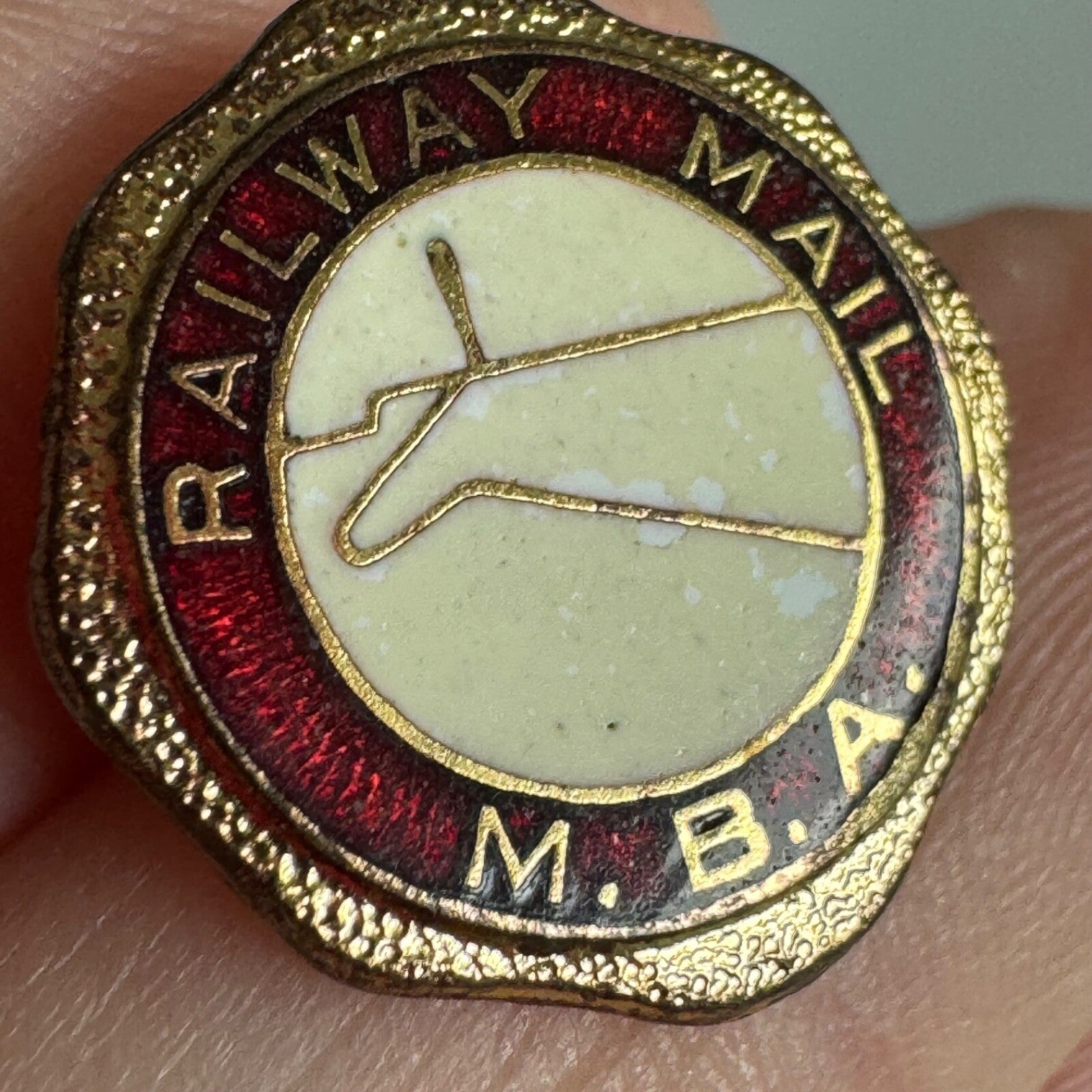 Railway Mail M.B.A. Pin – Railroad Screw Back Cloisonne