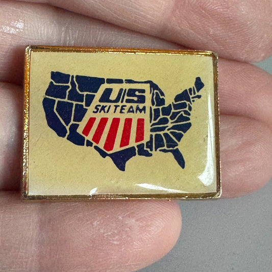 Vintage US Ski Team USA Map Enamel Sports Lapel Pin