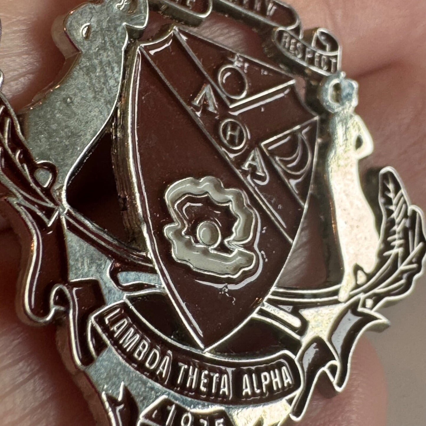 Vintage Lambda Theta Alpha Latin Sorority Coat of Arms Crest Shield Lapel Pin 