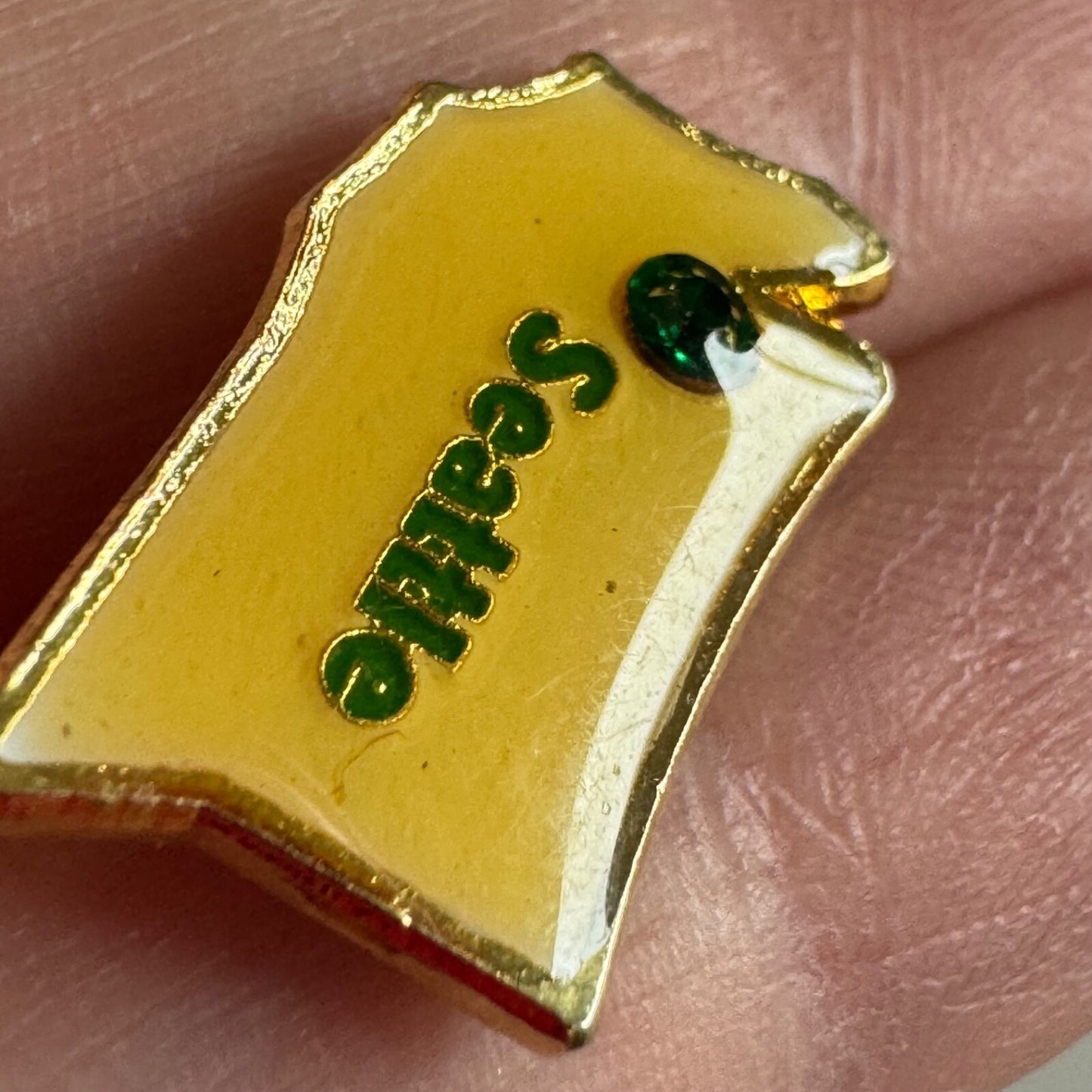 Vintage Seattle Washington State Shaped Lapel Pin Emerald Look 