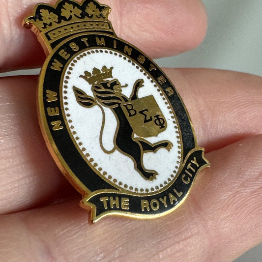 Vintage Beta Sigma Phi New Westminster The Royal City Crest Enamel Pin