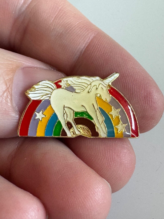 Vintage Unicorn Rainbow Stars Lapel Pin 1970s 1980s