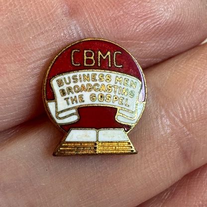 Vintage CBMC “Business Men Broadcasting the Gospel” Red & Gold Pin Screw Back