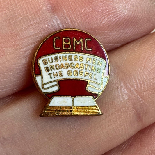 Vintage CBMC “Business Men Broadcasting the Gospel” Red & Gold Pin Screw Back