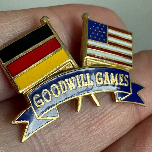Vintage 1990 Seattle Goodwill Games USA Germany Flags Enamel Pin Friendship Nice