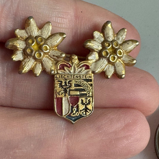 Vintage Liechtenstein Edelweiss Crest Enamel Travel Pin