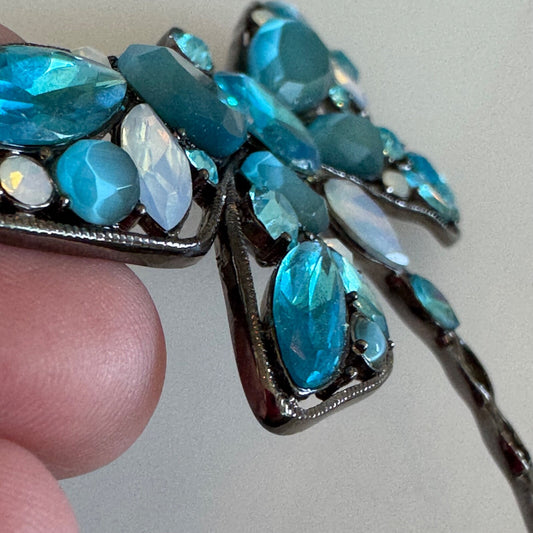 Vintage Monet Dragonfly Brooch Pin Blue Stones AS IS
