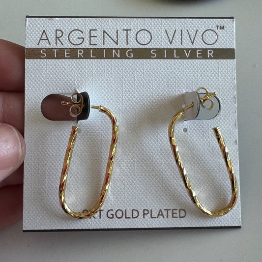 Argento Vivo 18kt Gold Plated Earrings Twisted U Hoop Earrings New on Card