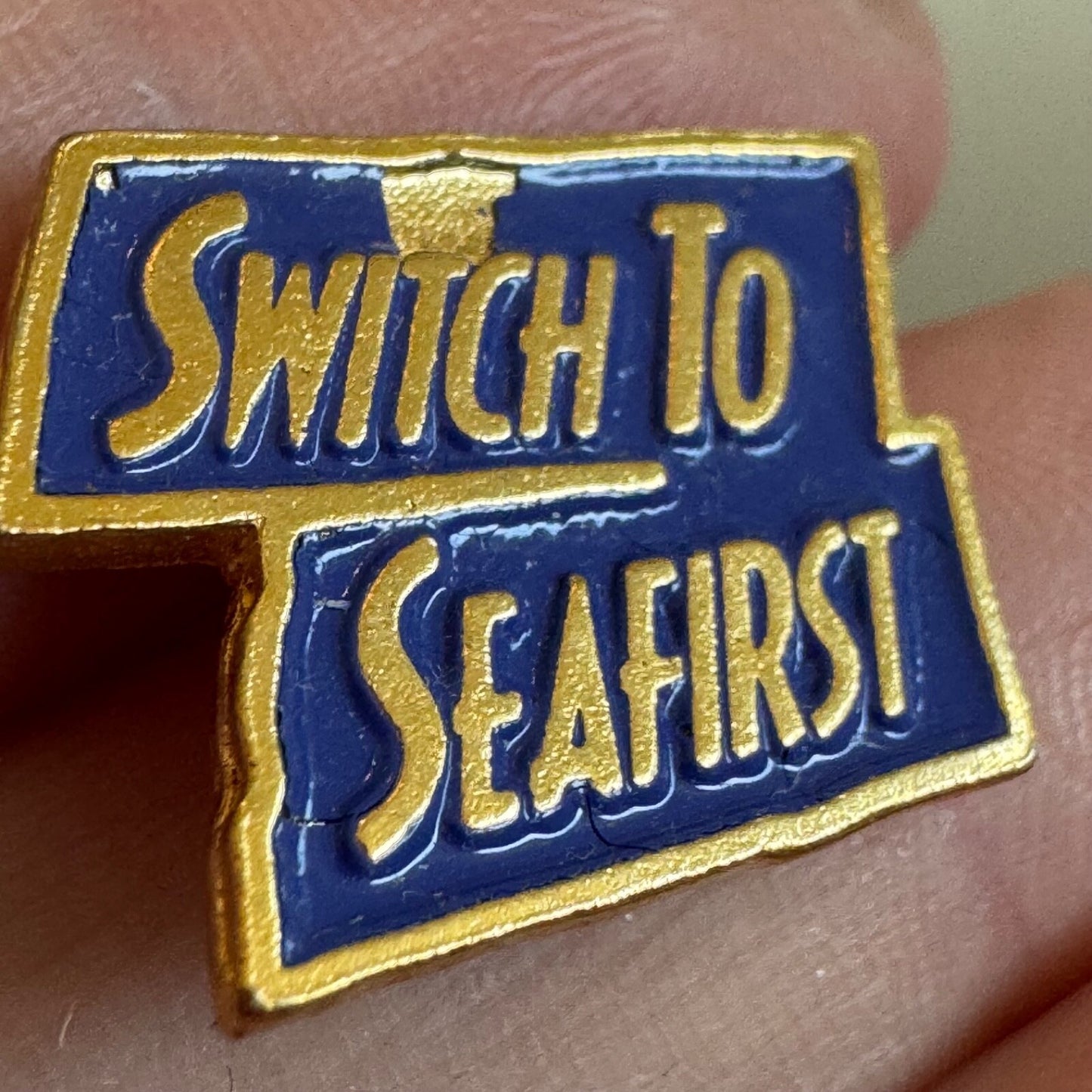 Vintage Switch to Seafirst Bank Enamel Lapel Pin Seattle