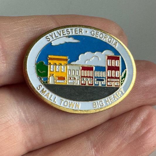 Vintage Sylvester Georgia GA Small Town Big Heart Souvenir Lapel Pin Rare