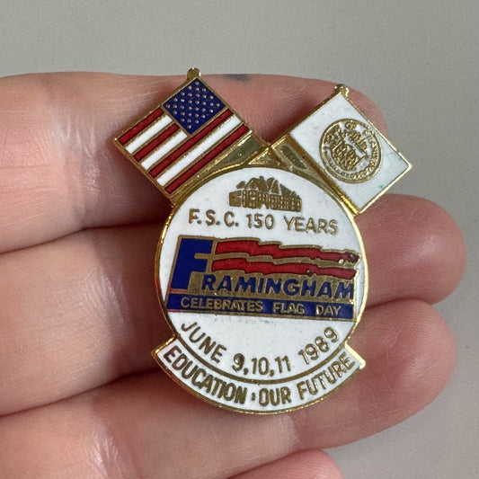 Vintage Framingham State College Flag Day Lapel Pin 150 Years University RARE