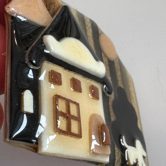 Vintage House Pins by Lucinda DOG Tree Houses Sun Moon Brooch Pin