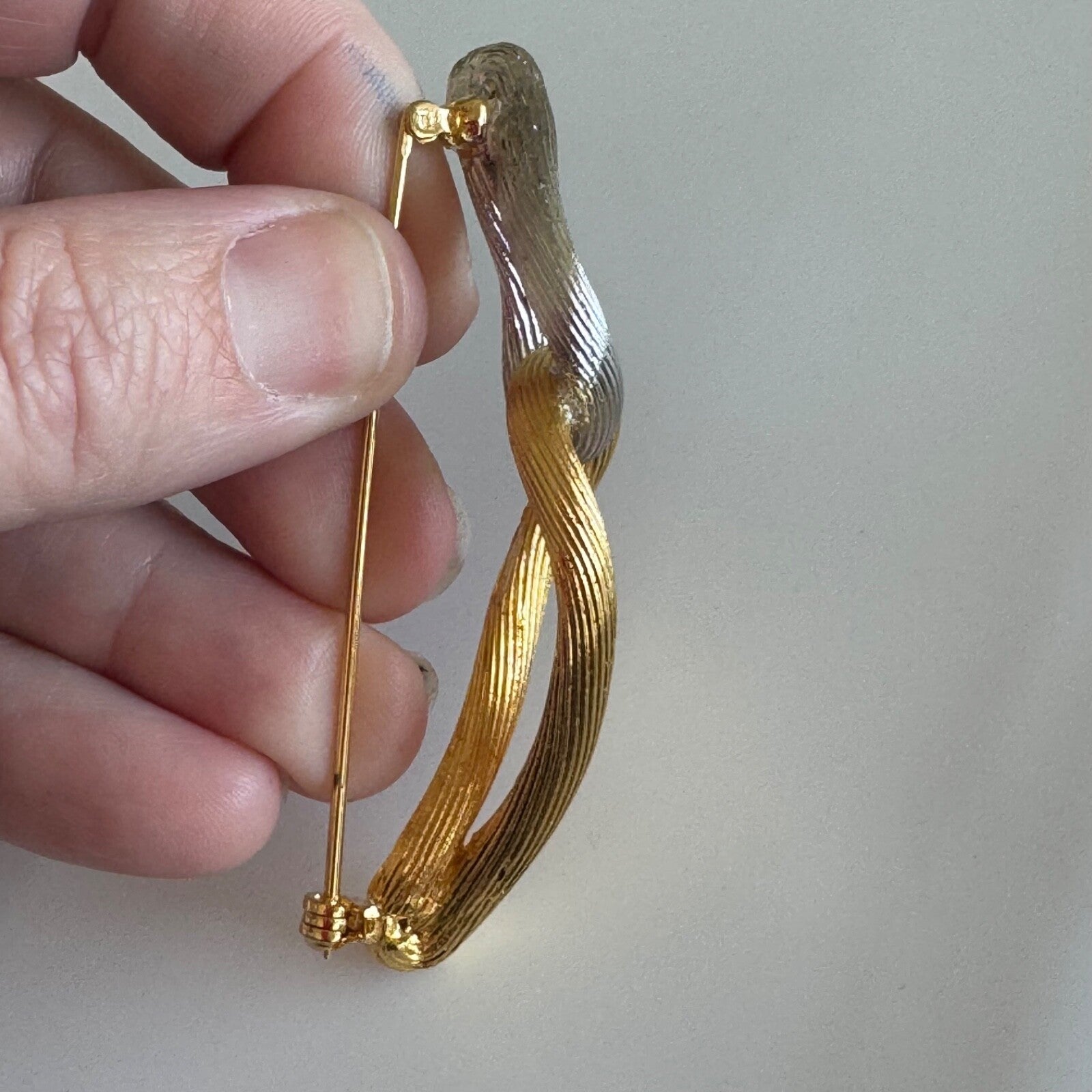 Burberrys Gold and Silver Tone Twisted Knot Brooch Mixed Metal Burberry