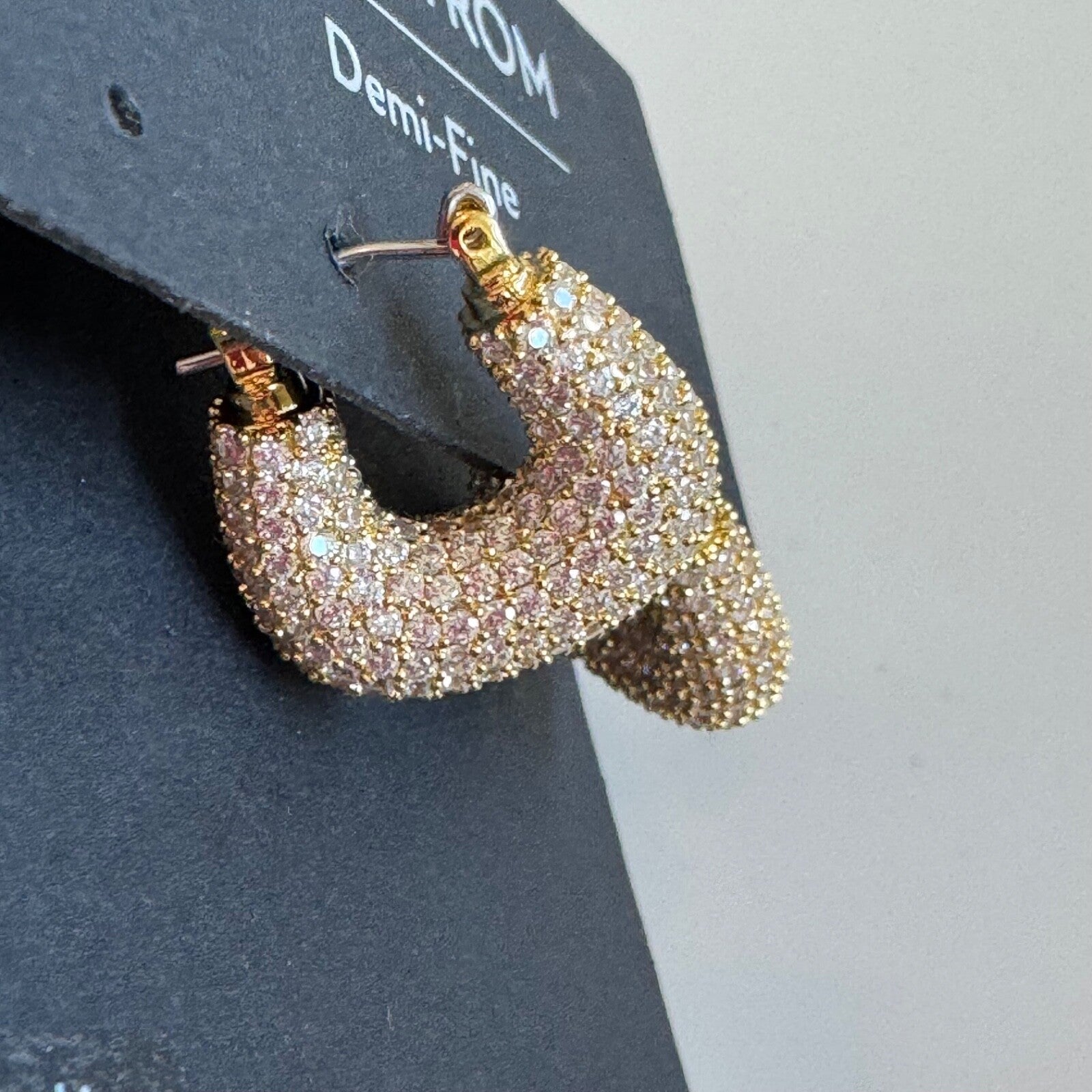 Nordstrom Wide Pavé Cubic Zirconia Hoop Earrings New On Card Pierced
