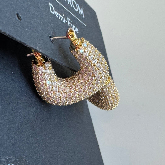 Nordstrom Wide Pavé Cubic Zirconia Hoop Earrings New On Card Pierced