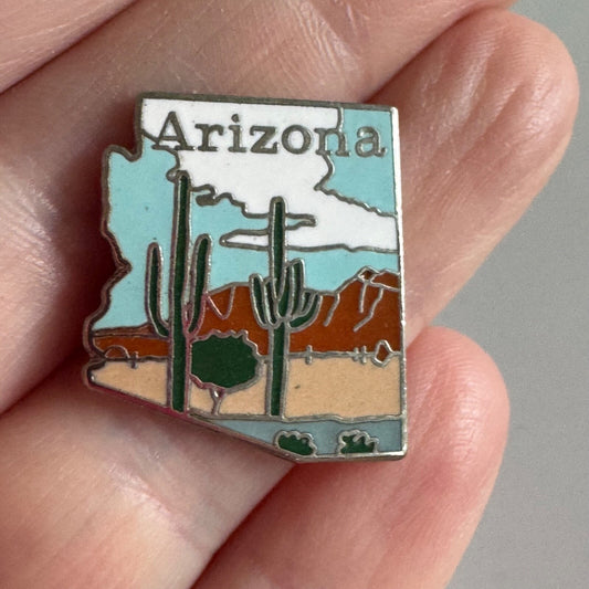 Vintage Arizona AZ State Shaped Saguaro Cactus Souvenir Lapel Pin