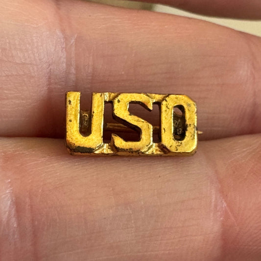 Vintage Gold Tone USO Lapel Pin C-Clasp