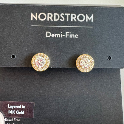 Nordstrom Halo Cubic Zirconia Stud Earrings New On Card Pierced $98