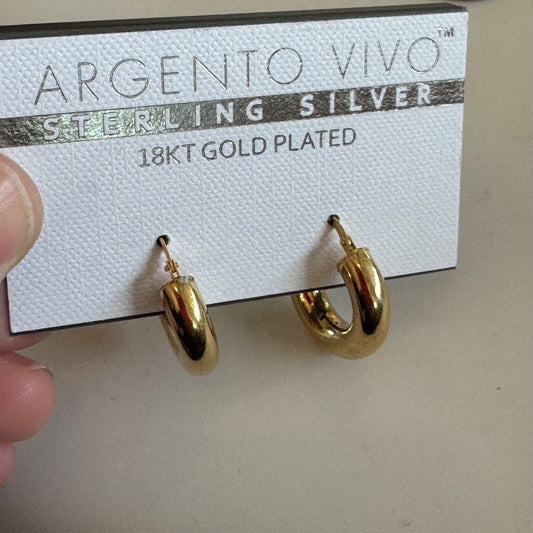 Argento Vivo Gold-Toned Chunky Tube Hoop Earrings New On Card Pierced Sterling
